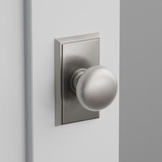 an image of a door knob on the side of a white door with a silver handle