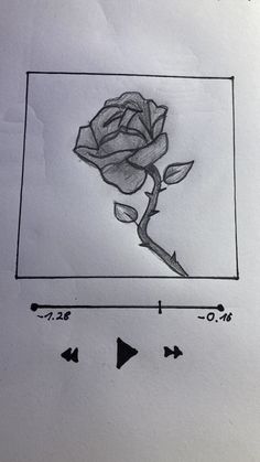 a drawing of a single rose in a square with arrows pointing up to the side