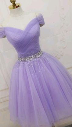 Vestido Color Lila, Lila Party, Neon Prom Dresses, Purple Homecoming Dress, Dama Dresses, Purple Prom, Cute Homecoming Dresses, Purple Beaded