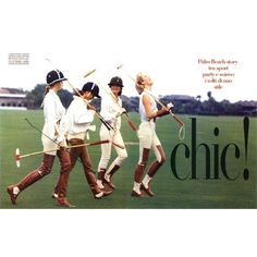 an advertisement for chic featuring four women in white uniforms and holding baseball bats, with the caption chic