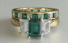 3ct Green Emerald Cut Engagement Ring Trilogy Bridal Set 14k Yellow Gold Finish | eBay Engagement Ring Trilogy, 5 Thousand, Wedding Rings Diamond, King Ring, Emerald Engagement Ring Cut, Green Emerald, Bridal Set, Dream Jewelry, Quality Diamonds