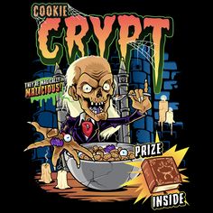 a t - shirt with an image of a zombie eating cereal in front of it