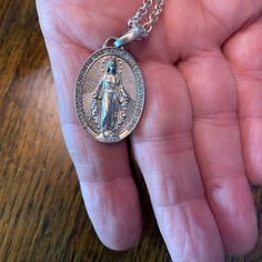 Handmade the Miraculous Medal Necklace, Personalized Silver Our Lady of Graces Pendant, Virgin Mary Pendant, Religious Christian Silver Gift - Etsy Spiritual Sterling Silver Necklace With Miraculous Medal, Nickel Free Medallion Jewelry For Commemoration, Nickel-free Medallion Necklace For Commemoration, Commemorative Medallion Jewelry With Large Pendant, Commemorative Medallion Pendant Jewelry, Nickel Free Round Pendant Necklace For Commemoration, Miraculous Medal Pendant For Memorial, Miraculous Medal Pendant Necklace For Memorials, Miraculous Medal Pendant Necklace For Memorial