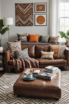 a living room filled with furniture and pillows