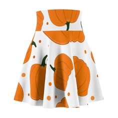 Introducing the Halloween pumpkin flare skirt, designed for women who want to look stylish and feel comfortable, every day. Made from a high-quality blend of 95% polyester and 5% spandex, this skirt offers a soft, stretchy feel that moves with you. With its vibrant all-over print (AOP) and versatile flared fit, it's perfect for casual outings, weekend get-togethers, or even a night out on the town. This AOP skater skirt is not just about style, but also practicality. It features a flattering high-waisted design that complements all body types, offering a playful silhouette that transitions seamlessly from day to night. The lightweight fabric keeps you cool and comfortable, while the white-thread stitching adds a sleek touch. Plus, the skirt is assembled in the USA with globally sourced par Look Stylish, Halloween Pumpkin, Flare Skirt, Halloween Pumpkins, Lightweight Fabric, Fashion Games, Body Types, Effortless Style, Skater Skirt