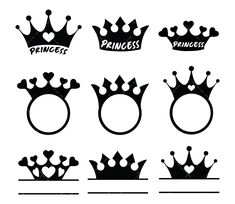 the silhouettes of crowns are shown in black and white, with hearts on each side