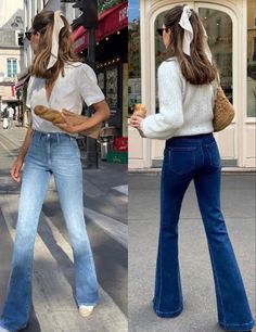 Flare Jeans Outfit Light Wash, Gap Jeans Women Outfits, Autumn Bbq Outfit, Blue Jean Flare Pants Outfit, Bootcut Jeans Styling, Winter Outfits With Flare Jeans, Classy Outfit With Jeans, Bell Bottom Jeans Outfit Aesthetic, Flared Jeans Winter Outfit