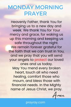 an image with the words monday morning prayer