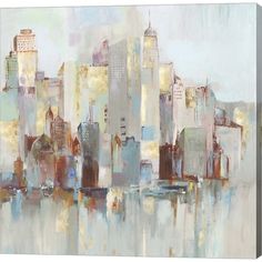 an oil painting of a city skyline