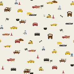 a lot of different types of cars on a white background with orange, yellow and blue colors