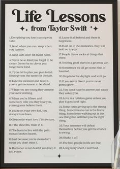 a sign that says life lessons from taylor swift