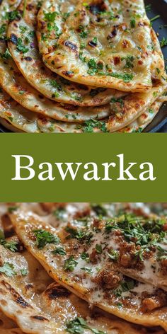 some food that is on top of a black plate with the words bawka above it