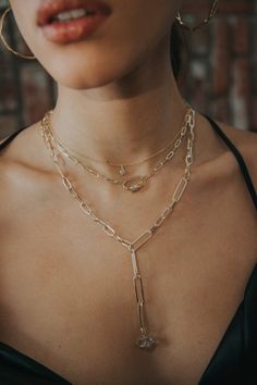 ODYSSEY lariat- paperclip chain and herkimer diamond with carabiner necklace and layers Beach Safe, Carabiner Necklace, Gold Link Necklace, Jewelry Styles, Dainty Gold Necklace, Made Jewelry, Tennis Necklace, Elegant Bracelet, Herkimer Diamond