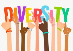 several hands holding up the word diversity