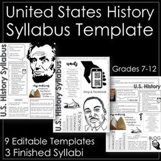 the united states history sylabus templates for students to use in their classroom