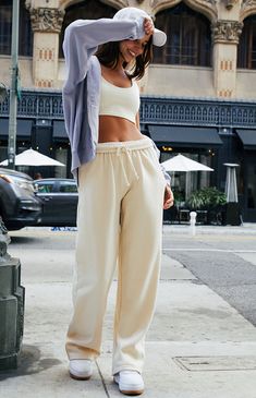 John Galt Off White Anastasia Sweatpants | PacSun Low Rise Sweatpants Outfit, Grey Sweatpants Outfit Women, Cream Sweatpants Outfit, Beige Sweatpants Outfits, Lounge Wear Photoshoot, Sweatpants Outfit Women, Sweatpants Outfit Aesthetic, Anastasia Sweatpants, Off White Sweatpants