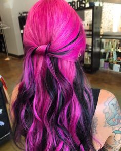 Pink And Black Hair, Hot Pink Hair, Black Hair Balayage, Bella Hair, Hot Hair Colors, Vivid Hair Color, Creative Hair Color, Hair Color Pink