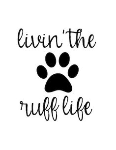 a black and white dog paw print with the words liv't the ruff life