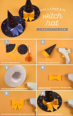 instructions for how to make a paper witch hat