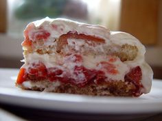 a piece of strawberry shortcake on a plate