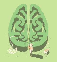 a person standing in front of a green brain