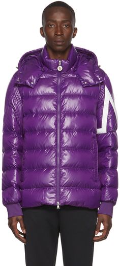 Purple Winter Outerwear With Ribbed Cuffs, Winter Purple Outerwear With Ribbed Cuffs, Purple Nylon Winter Outerwear, Designer Long Sleeve Outerwear With Drawstring Hood, Purple Winter Outerwear With Drawstring Hood, Winter Purple Outerwear With Drawstring Hood, Bubble Coat, Pvc Raincoat, Coats For Men