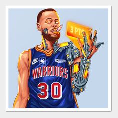 a drawing of a basketball player holding a robot hand