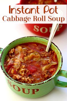 instant pot cabbage roll soup in a green bowl