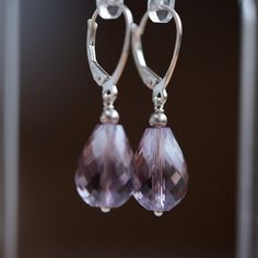 Natural Pink Amethyst Earrings are handmade with large Brazilian Amethyst drops dangling from leverbacks. The stones are genuine and have minor natural inclusions and some color zoning with citrine.  Amethyst as a stone of peace and calm, carries a tremendous amount of spiritual and metaphysical power. It is quieting the mind of the wearer and brings balance and wisdom. MATERIALS: * natural pink amethyst, 18 ct * dangling from leverbacks * Sterling Silver or 14k Solid Gold * beautiful branded gi Handmade Lavender Teardrop Jewelry, Elegant Lavender Earrings With Ear Wire, Lavender Teardrop Nickel-free Jewelry, Lavender Dangle Earrings With Ear Wire, Elegant Nickel-free Lavender Earrings, Lavender Nickel-free Dangle Jewelry, Lavender Teardrop Earrings With Ear Wire, Nickel-free Lavender Dangle Jewelry, Elegant Lavender Nickel-free Earrings