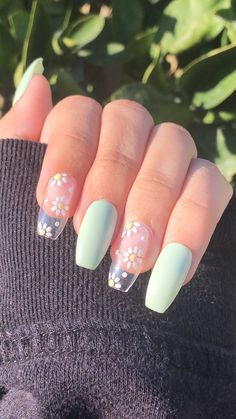 Uñas Aesthetic, Mint Green Nails, Summer Acrylic, Spring Acrylic Nails, Aesthetic Nails, Nails Aesthetic, Cute Acrylic Nail Designs, Her Nails, Simple Acrylic Nails