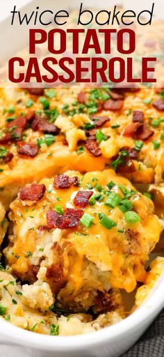 this twice baked potato casserole is loaded with bacon and cheese