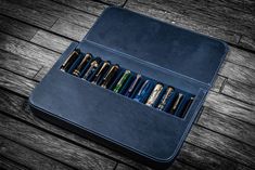 Galen Leather Magnum Opus 12 Slots Hard Pen Case in Crazy Horse Navy Blue Pen Cases Big Pen, Washi Tape Storage, Darkest Black Color, Pen Tray, Small Journal, Pen Collection, Pen Accessories, Magnum Opus, Beautiful Pen