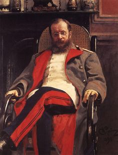 a painting of a man sitting in a chair