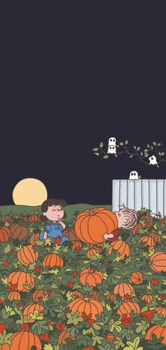 charlie brown and his pumpkins are in the yard at night, with one person sitting on