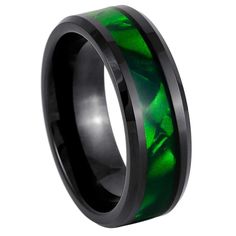 black ceramic ring with green inlay