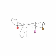 a drawing of a moose with christmas lights on it's antlers and nose