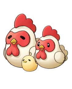 two chickens are standing next to each other