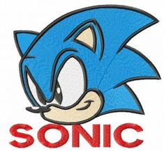 the sonic logo is embroidered on a white shirt with red lettering that reads, sonic