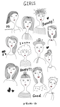 Woman Doodle Easy, Doodles Of Women, Women Doodle, Doodles People, Women Doodle Art, Doodle Art People, Doodle Faces, Faces Illustration Simple, Doodle Faces Simple