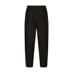 Side pockets, back pocket, buttoned and concealed zipper closure, ankle length, wool, back darts, belt loops, striped print, front pleating Pinstripe Dress Pants With Welt Pockets For Work, Tailored Pants With Vertical Stripes And Tapered Leg, Pinstripe Tapered Leg Business Bottoms, Tailored Tapered Leg Pants With Vertical Stripes, Pinstripe Tapered Leg Pants For Formal Occasions, Pinstripe Formal Bottoms With Pockets, Pinstripe Bottoms With Pockets For Formal Occasions, Elegant Striped Pants With Pockets, Pinstripe Workwear Pants With Belt Loops