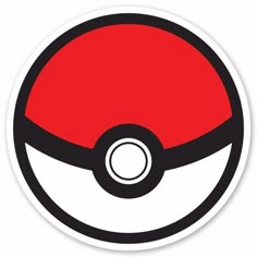 a red and black pokeball sticker on a white background