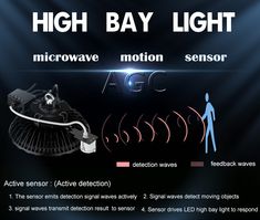 the image shows how high bay light is used to monitor motion sensor and active sensor