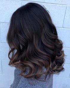 Fall Hair Balayage Caramel, Light Highlights For Black Hair, Asian Dyed Brown Hair, Balayage Ideas For Black Hair, Black And Brown Ombre Hair, Ombre Hair Dark To Light, Dark Hair Ombre Balayage, Balayage Hair Brunette Dark Brown, Ombre Hair Color For Black Hair