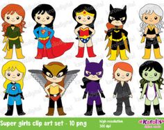 super girls clipart set - 10 png