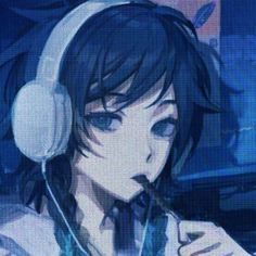 an anime character with headphones on