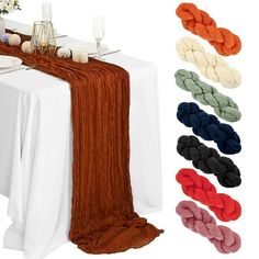 Handmade and hand-dyed table runner with a soft and smooth texture, adding a touch of Bohemian style to your table setting. Made of high-quality pleated design gauze, this rustic table runner drapes gracefully across large tables, enhancing the dining experience. Versatile and elegant, ideal for weddings, baby showers, birthdays, picnics, photo shoots, and other special events. Can be used as a table decoration, chair cover, party decoration, or even as a wedding arch decoration, suitable for va Burnt Orange Table Runner, Extra Long Dining Table, Orange Table Runner, Dining Table Cover, Vintage Wedding Table, Rustic Table Runners, Orange Table, Long Dining Table, Arch Decoration