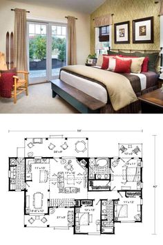 the floor plan for a bedroom and living room in a house with two separate rooms