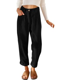 PRICES MAY VARY. Comfy Material: Super soft, breathable corduroy pants Features: Stylish high-waisted design, easy zipper closure, looks great rolled at the ankle Convenient Pockets: Deep side pockets for hands, phone, wallet, and keys Occasions: Perfect for work, leisure, shopping, beach, dates, parties, school, and casual wear Care: Wash with cold water, no bleach, hang or line dry, wash with like colors Comfy Trousers, Corduroy Pants Women, Vintage Trousers, Loose Trousers, Pullover Cardigan, Pants Loose, Pants With Pockets, Hollywood Fashion, Plus Size Pants