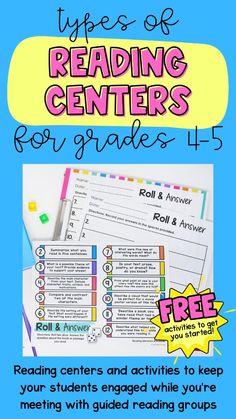 the rules of reading centers for grade 4 - 5 with text overlaying it