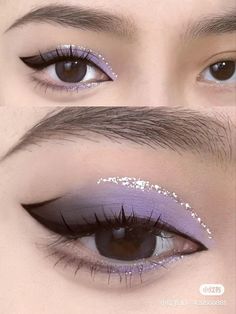 Korean Eye Shadow Makeup, Blue Hour Makeup, Purple Hair Outfit What To Wear With, Light Purple Makeup, Purple Makeup Tutorial, Makeup Hooded Eyes, Eyeshadow Purple, Purple Makeup Looks